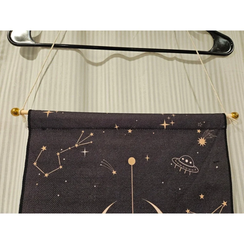 Celestial Moon Phase Wall Hanging Decor Tapestry cream and black